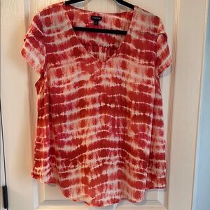 Torrid Red and White Georgette Tie Dye Tulip Sleeve Blouse